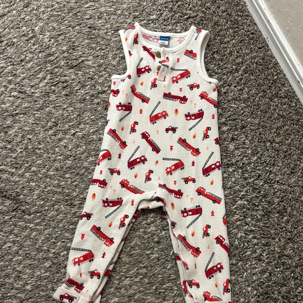 Old Navy Kids Bodysuit with Red Fire Truck Print